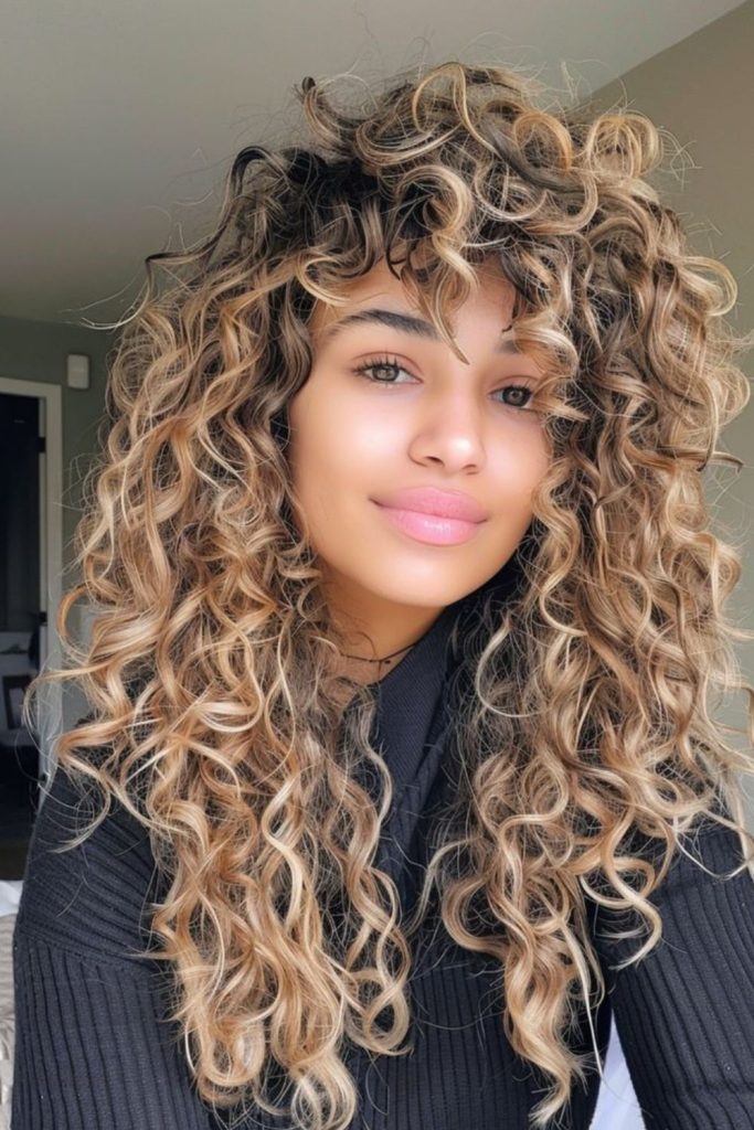 Caramel layered crochet curls dimensional soft texture