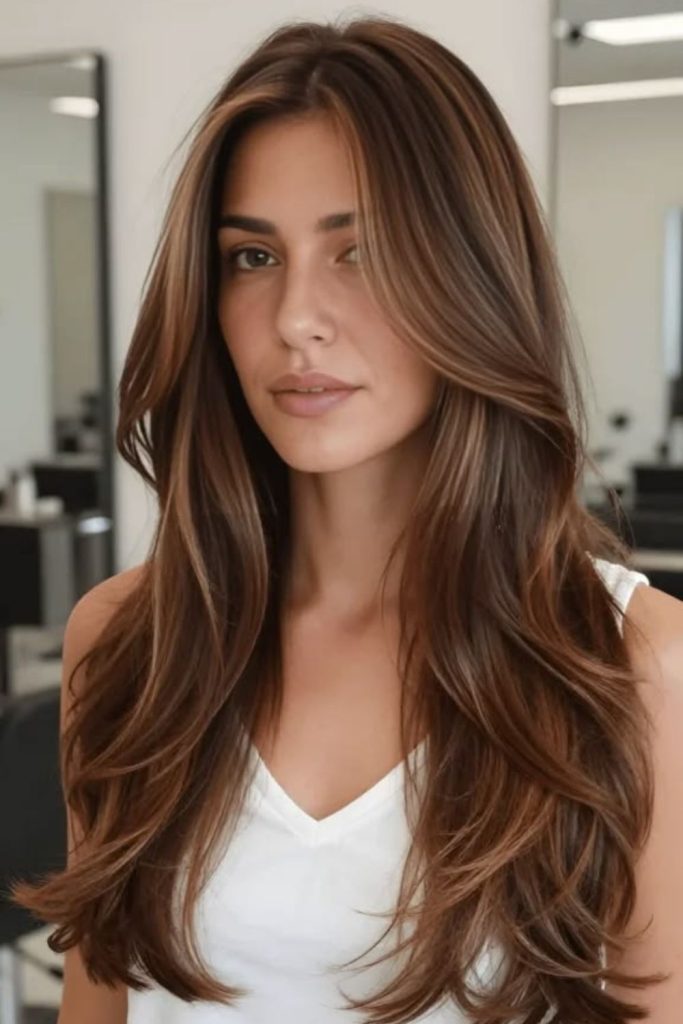 Caramel straight layers silky smooth shine
