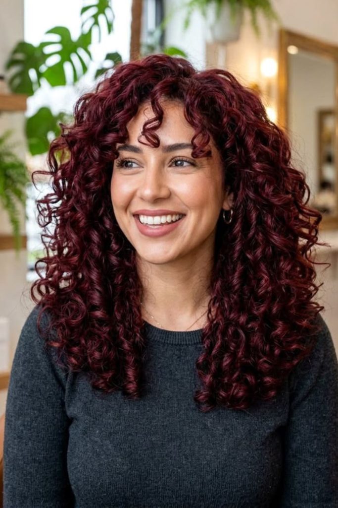 Playful curly hairstyle with fiery youthful energy.