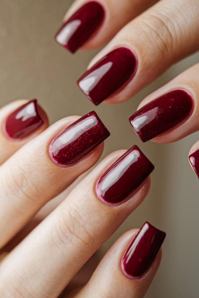 Cherry glaze glossy red square manicure