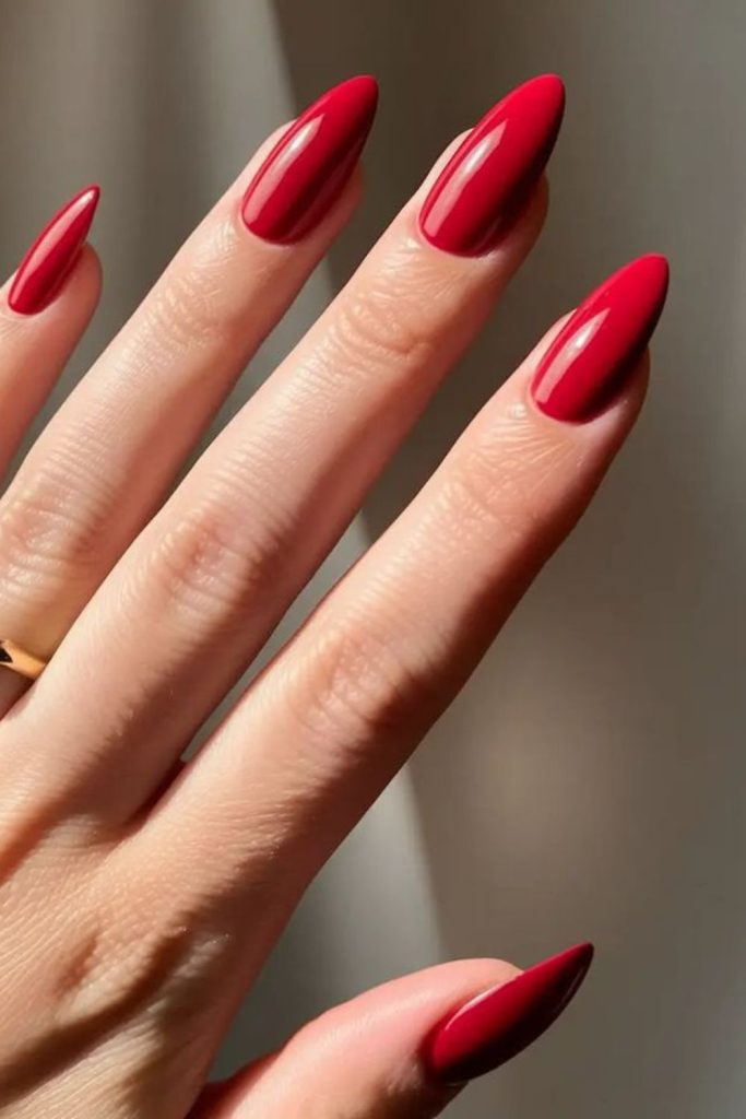 cherry red electric glossy nail style