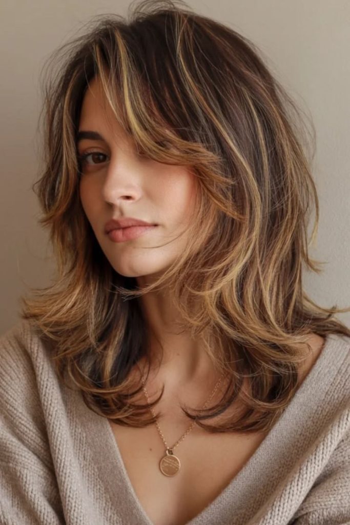 Chestnut shag cut messy airy layers