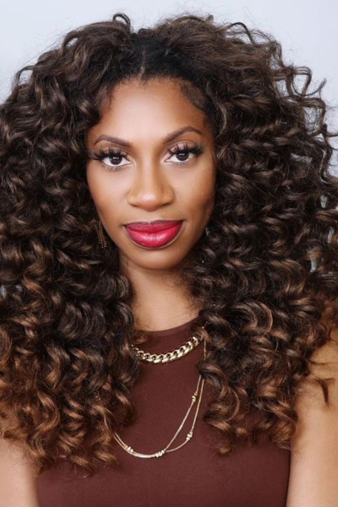 Chocolate brown crochet waves smooth shine.
