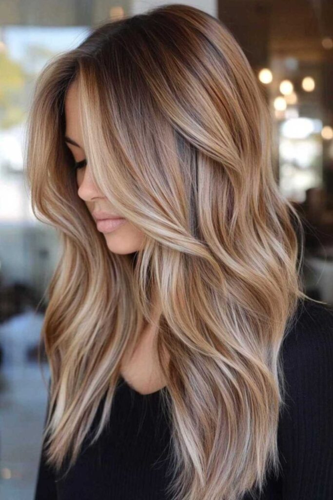 Cinnamon brown with sugar blonde streaks.