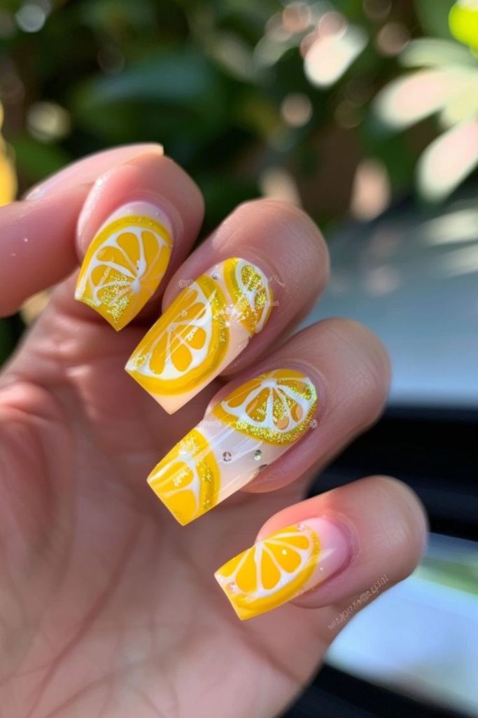 Pixel art neon yellow nails