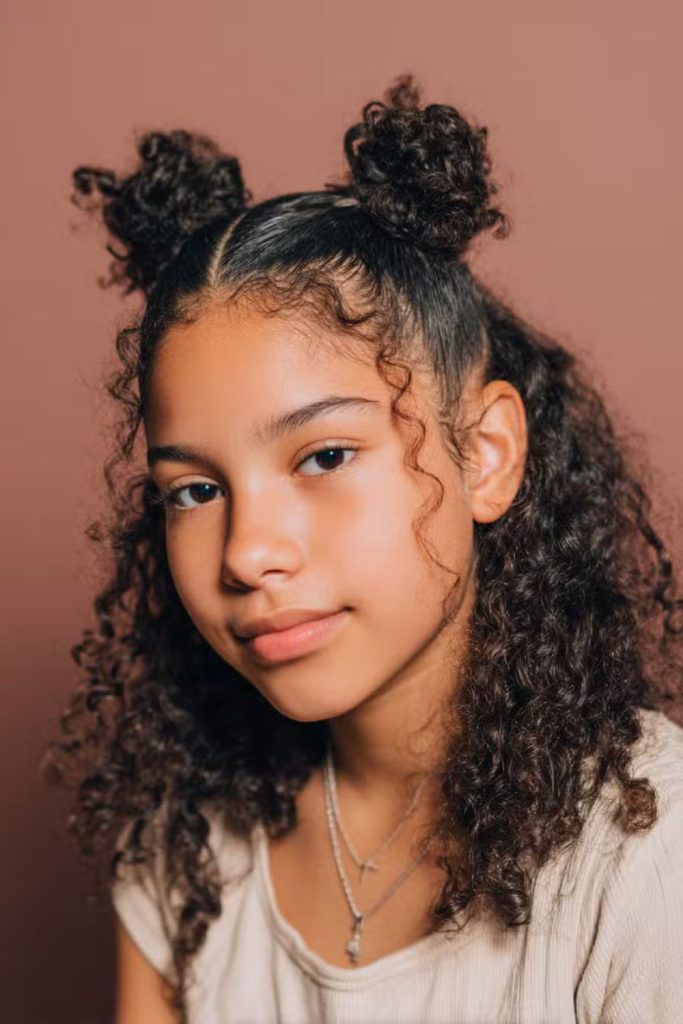 Half tied curls with ribbon flow