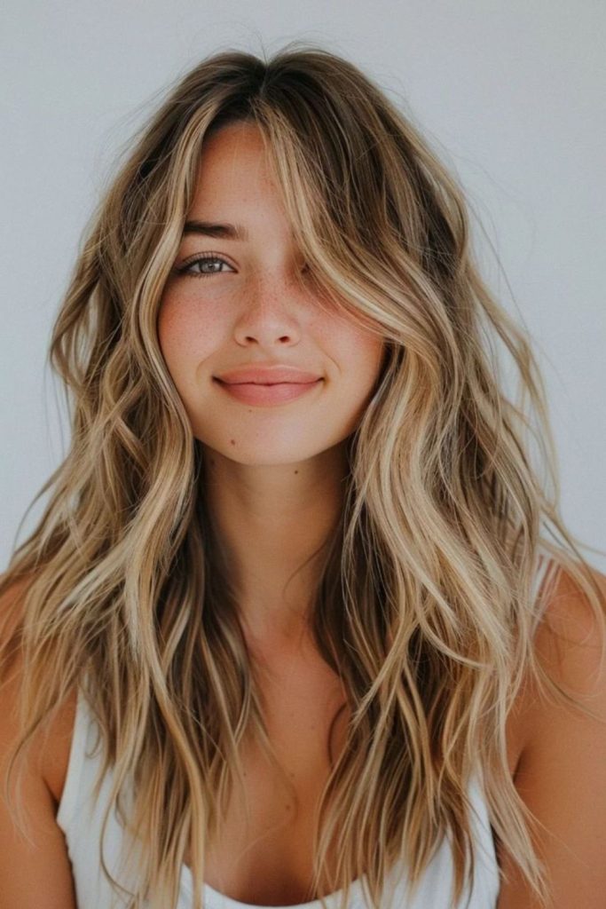 Cocoa brown linen blonde waves.