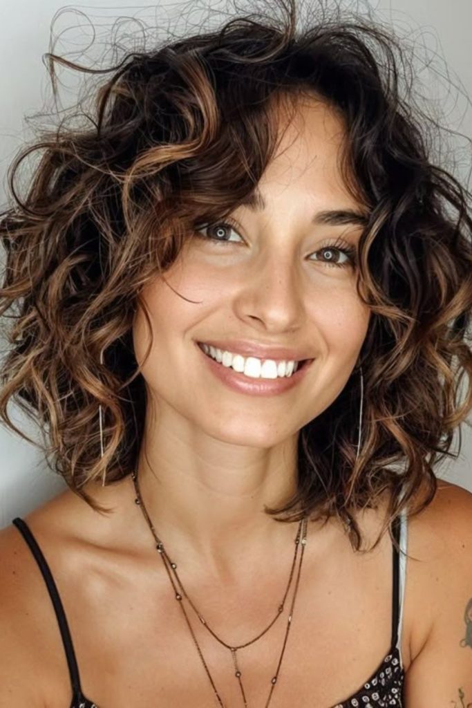 Cocoa curly lob soft rounded volume