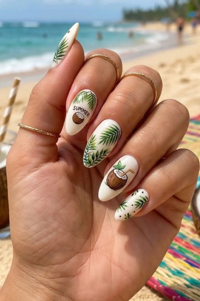 Coconut inspired creamy nude nails.