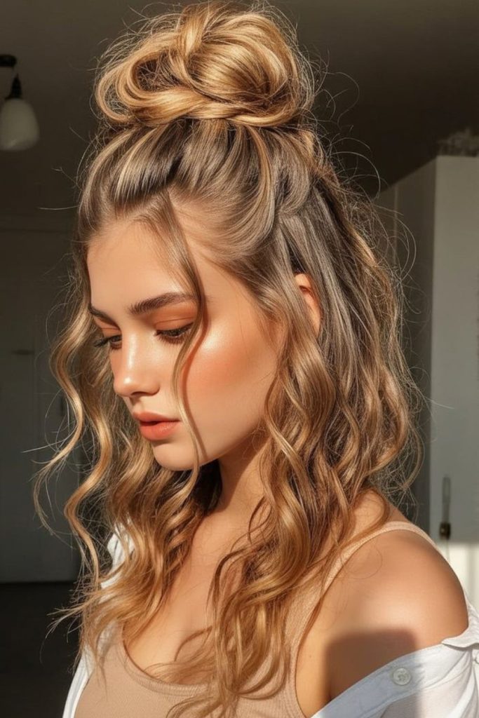 Half bun loose summer hairstyle