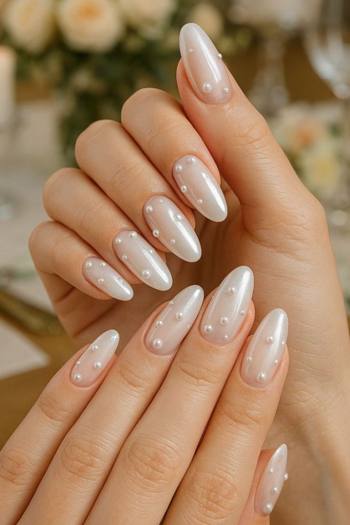 Milky pearl white soft elegant nails