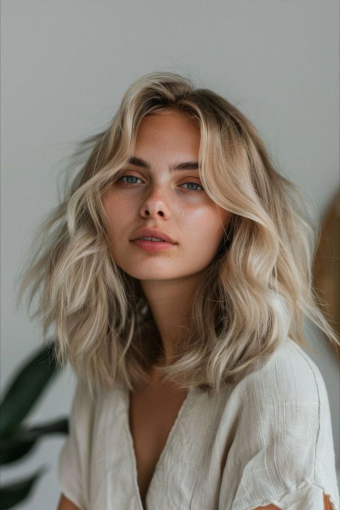 Shoulder length wavy beach lob
