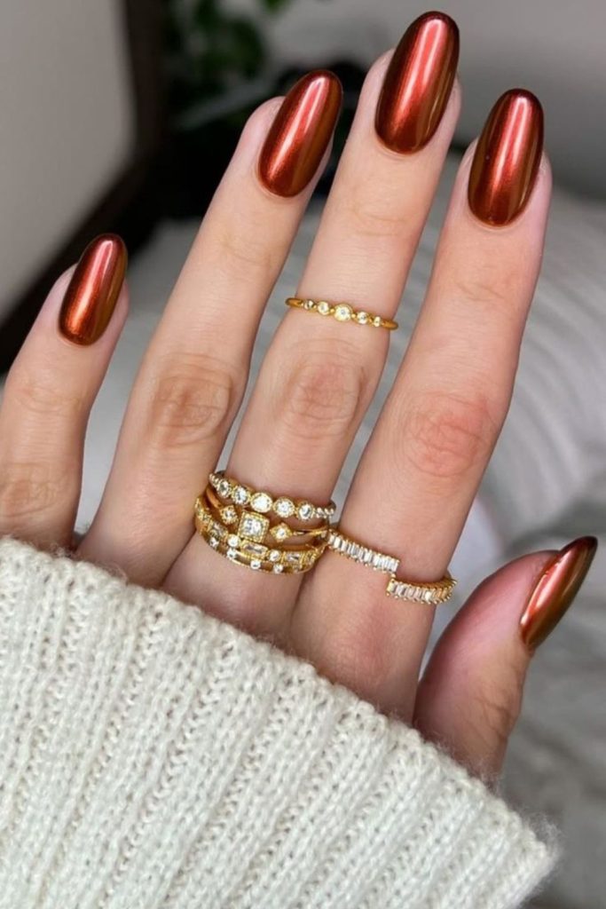 Copper metallic sunset nail style