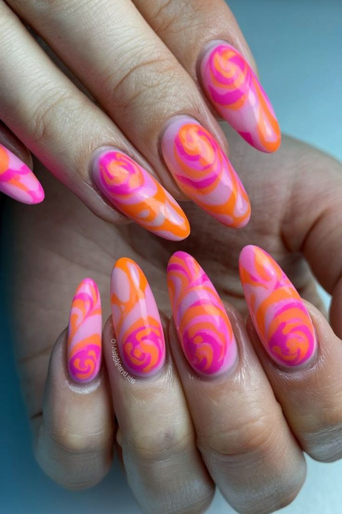 Coral abstract brush stroke nails