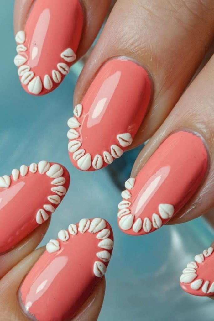 coral beach shell seaside accent nails