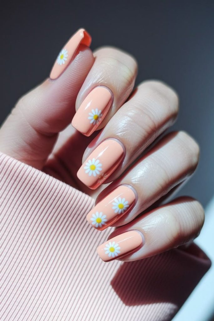 Coral floral petal soft gradient nails