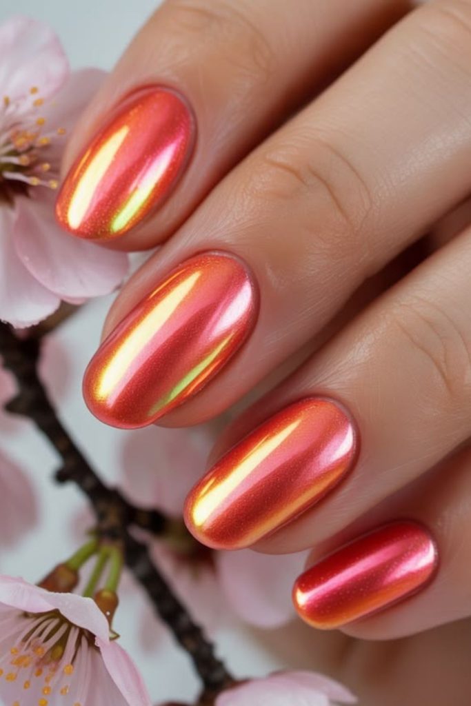 Coral marble ivory swirl luxury nails