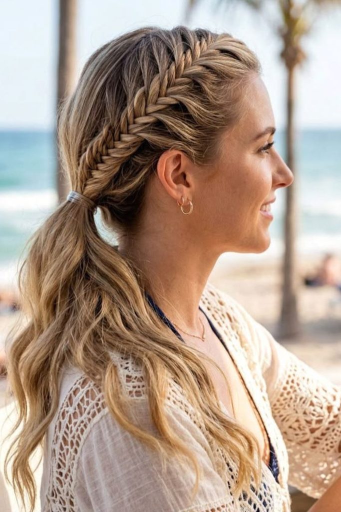 Half braided flowing coral hair