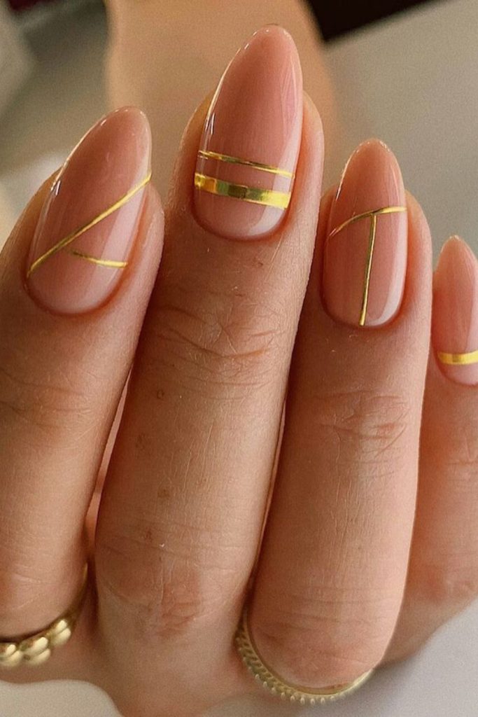 coral gold line luxury accent nails