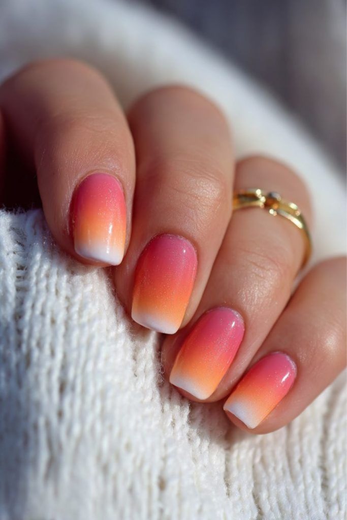 Coral sunset ombre gradient nails