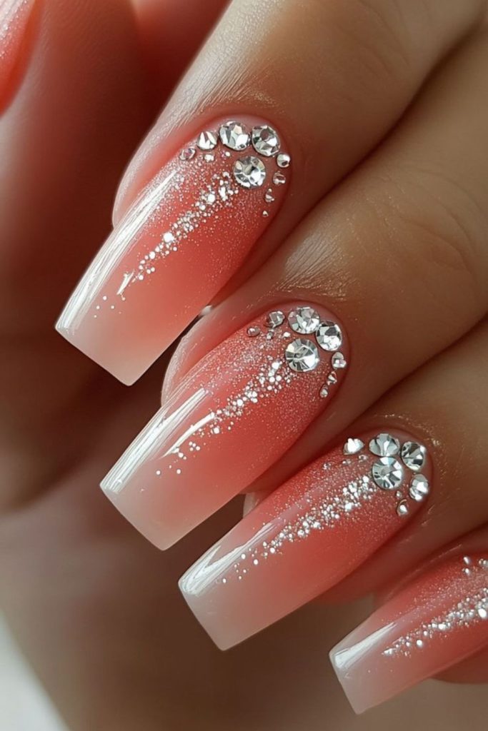 Coral crystal crown royal nails