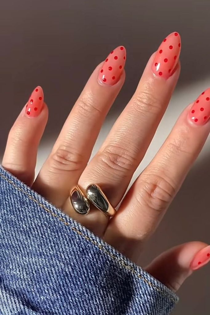 Coral minimalist dot simple chic nails