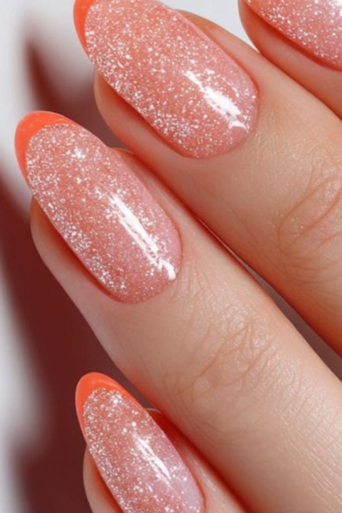 Coral nails crystal gem ocean sparkle