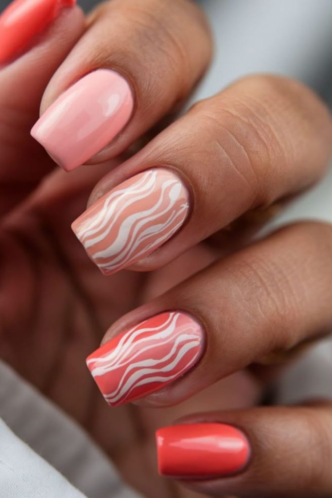 Coral retro wave vintage nails