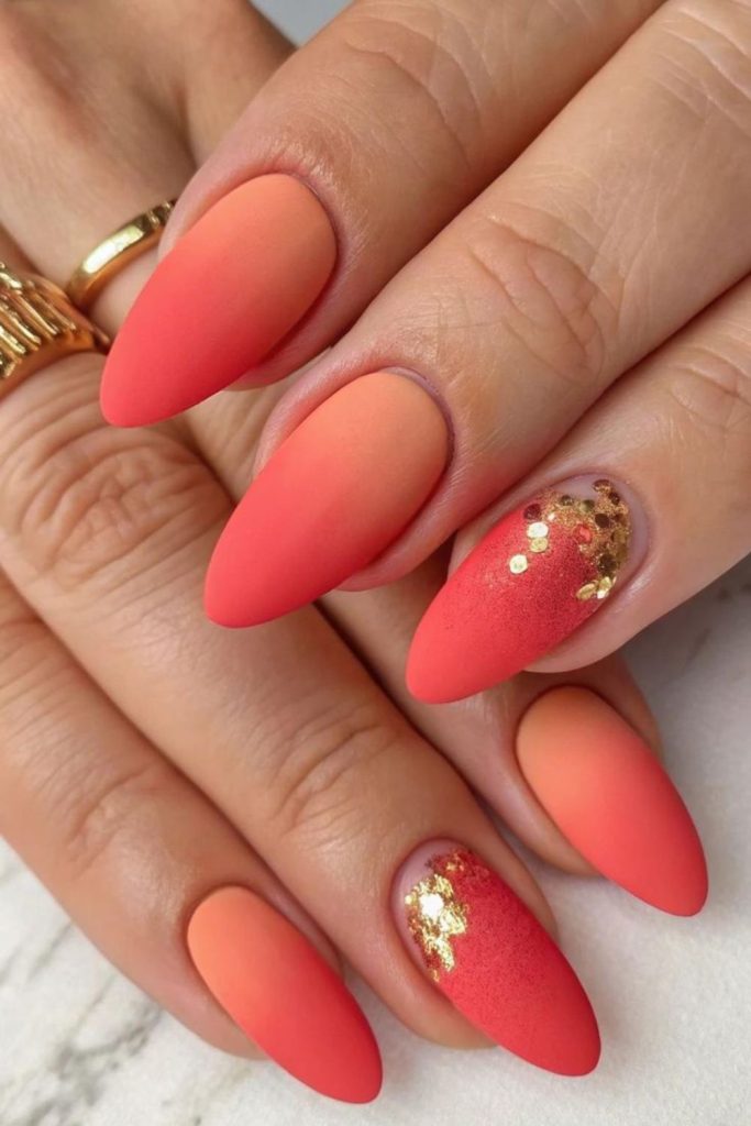 Coral sunset ombre soft nails
