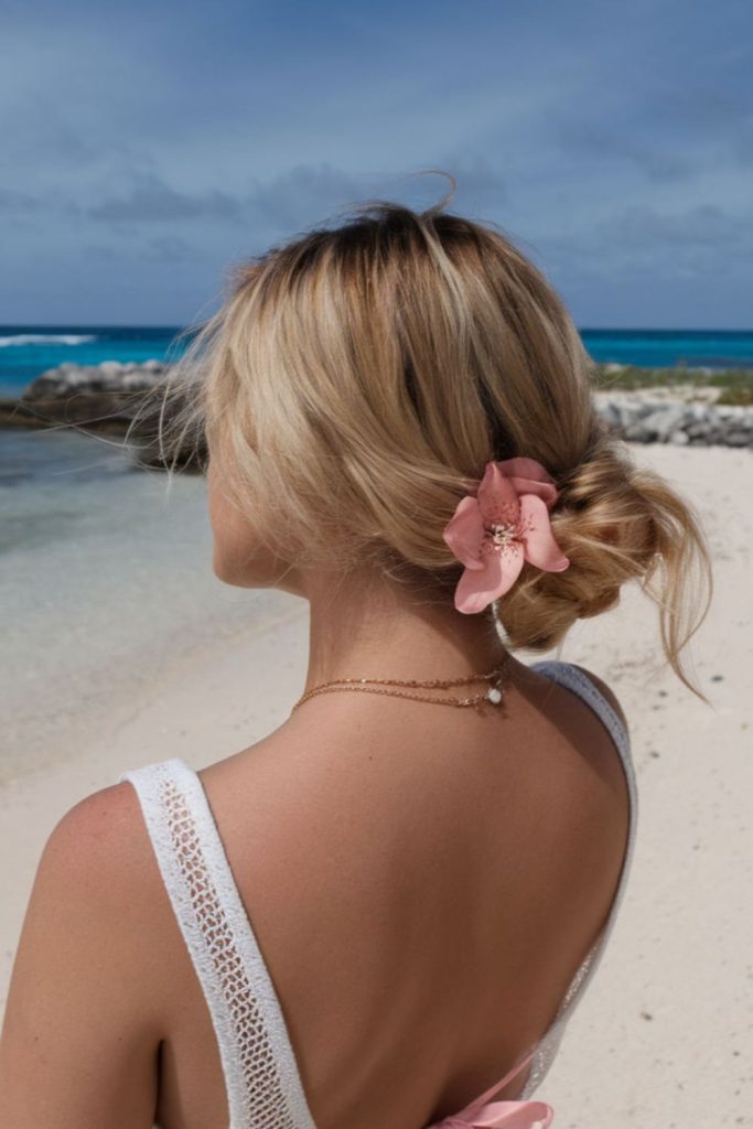 Loose side bun coral waves