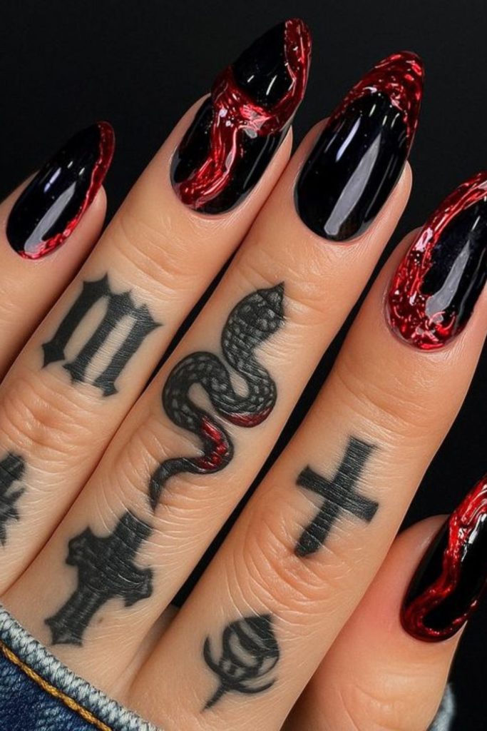 Crimson blade french line nail design