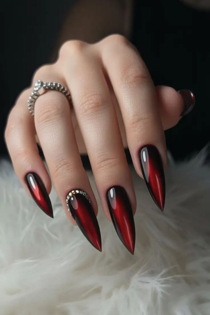 Crimson eclipse stiletto black red nails