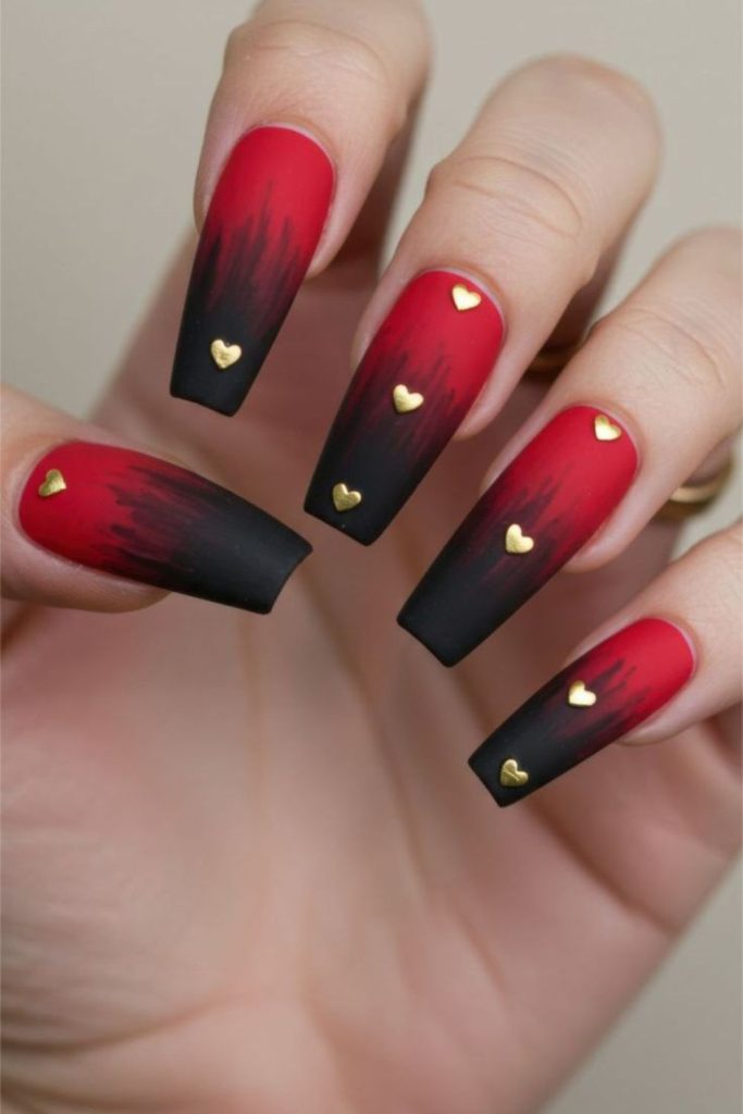 Crimson gothic heartbeat themed nail design