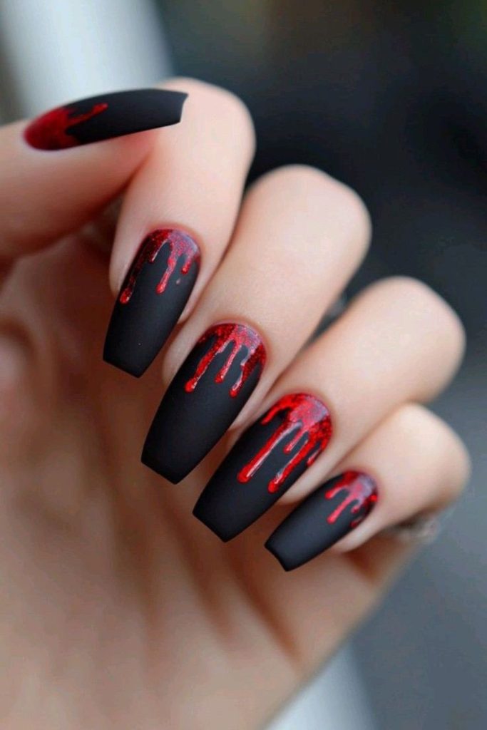 Red black drip vampire gothic nails