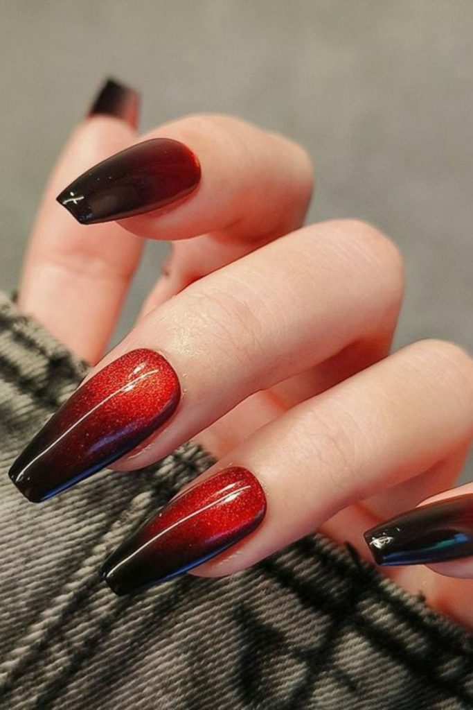 Crimson noir crystal fade shiny nails