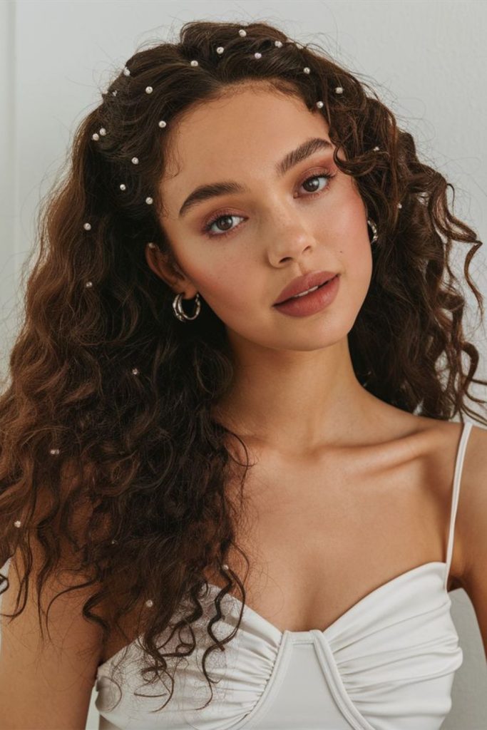 Glossy crystal curls with softness.