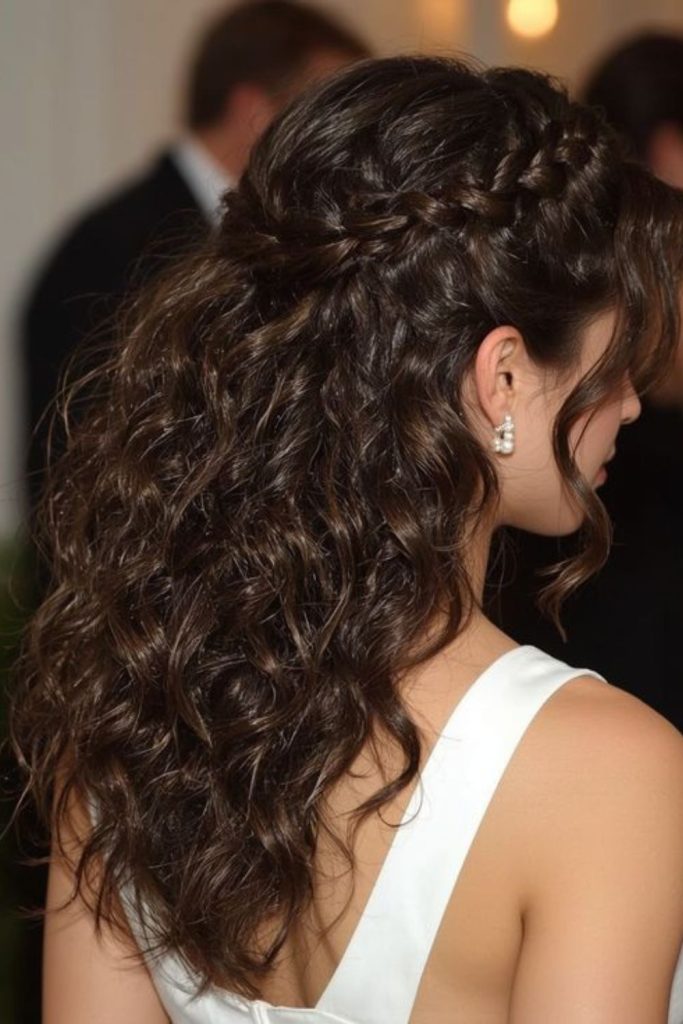 Crowned spiral curls formal hairstyle.