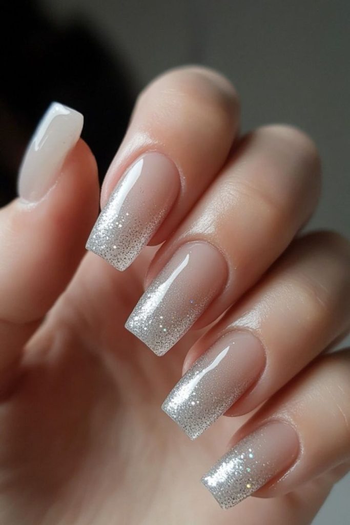 Crystal frost icy shimmer square nails
