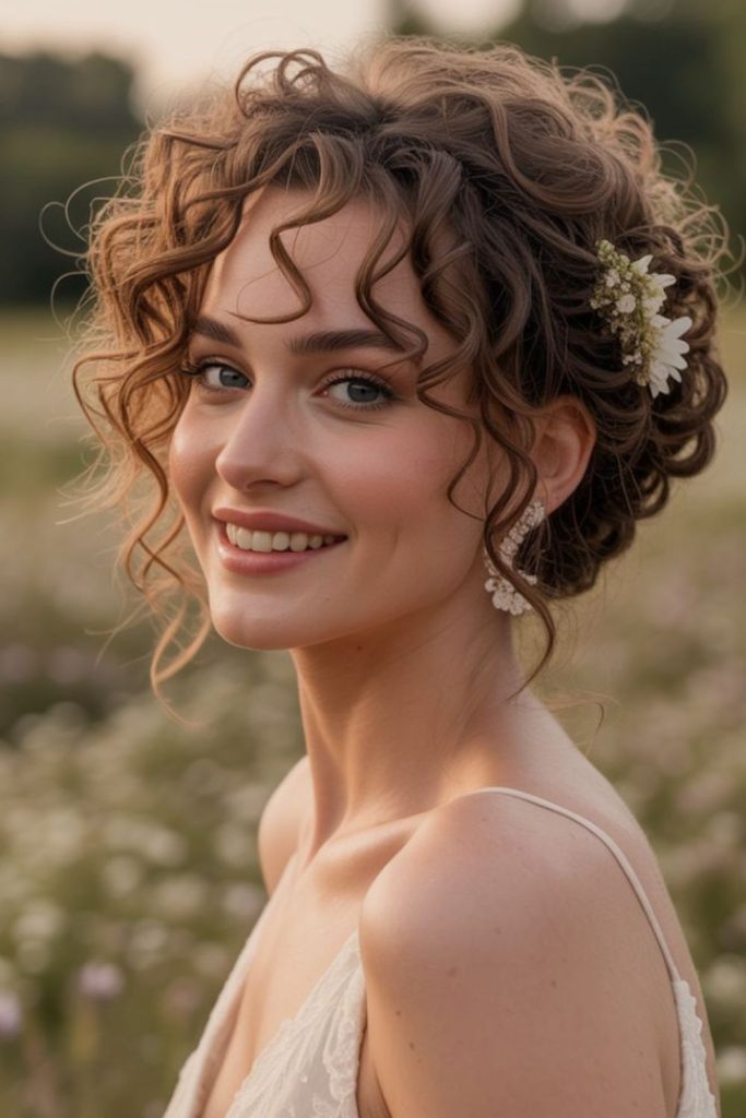 Crystal accented formal curly bun.