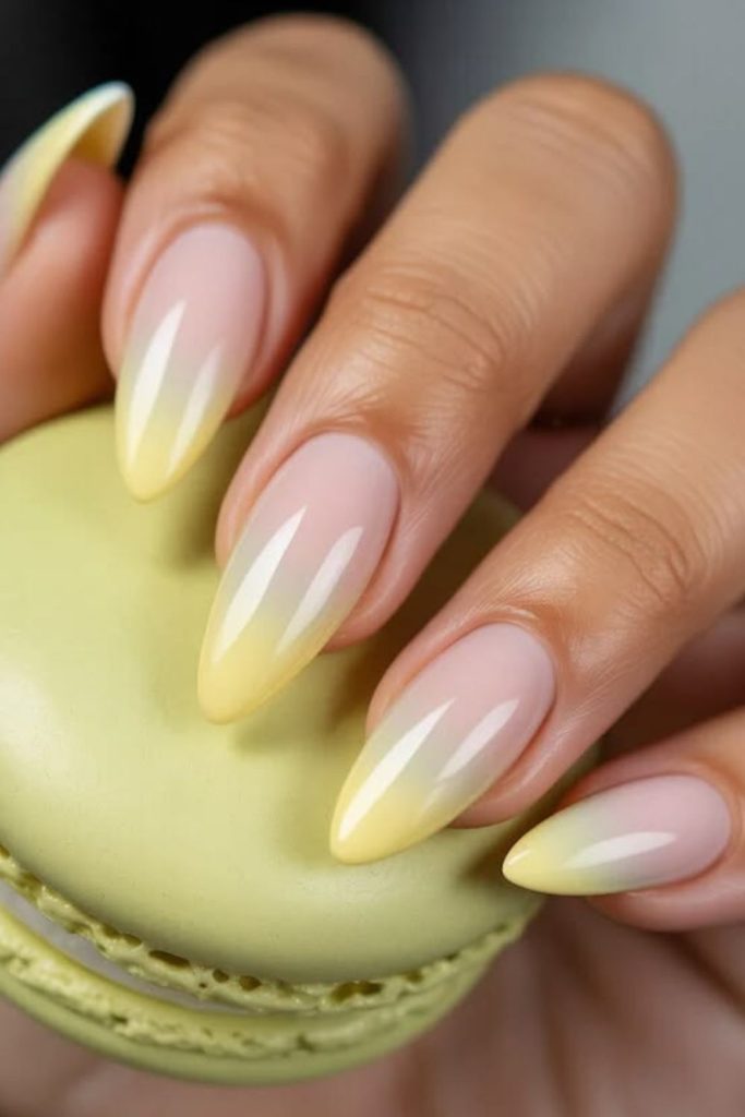Icy lemon shimmer minimalist nail style