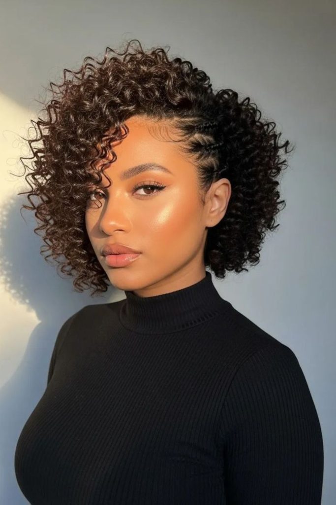Short curly crochet bob with volume.
