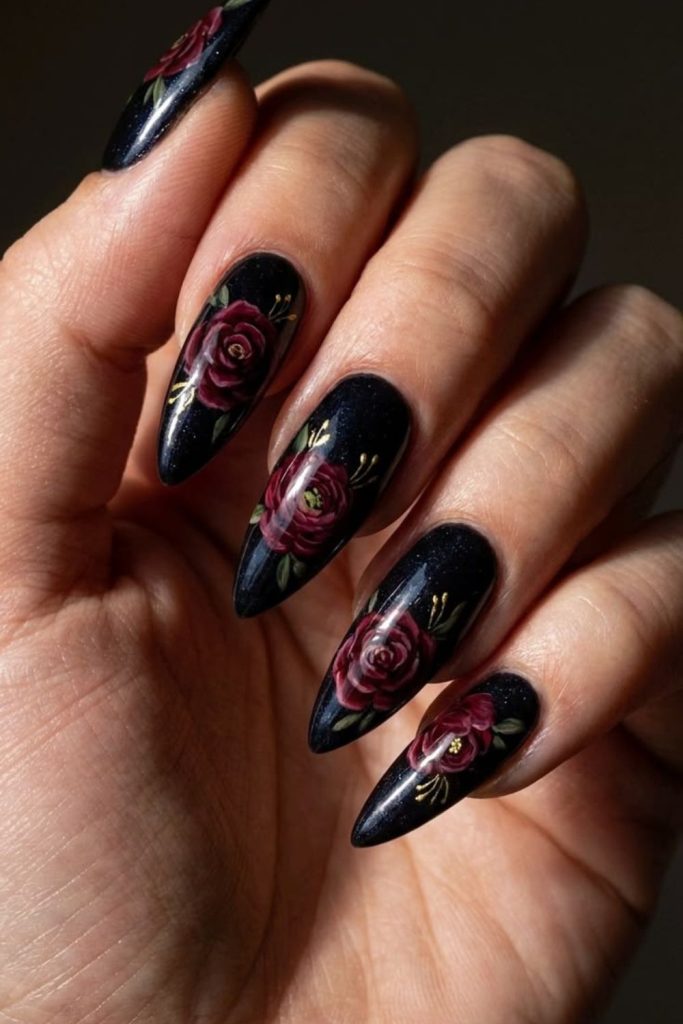 Demon rose split design nails art