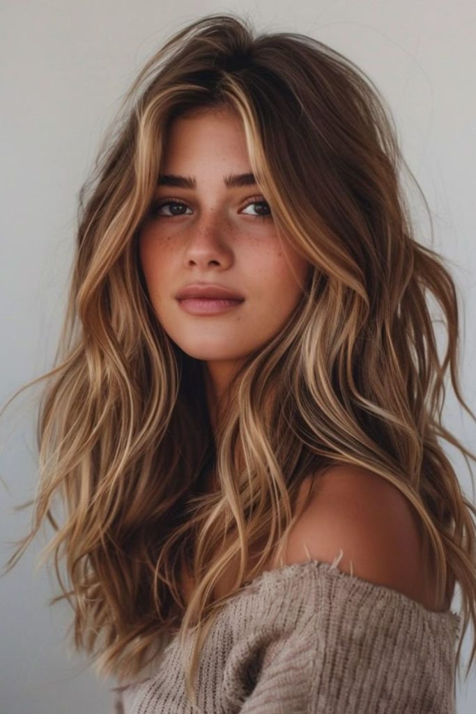 Honey blonde dusty brown hairstyle.