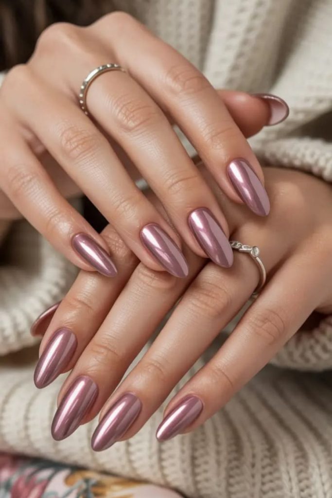 Rose metallic sunset nail design