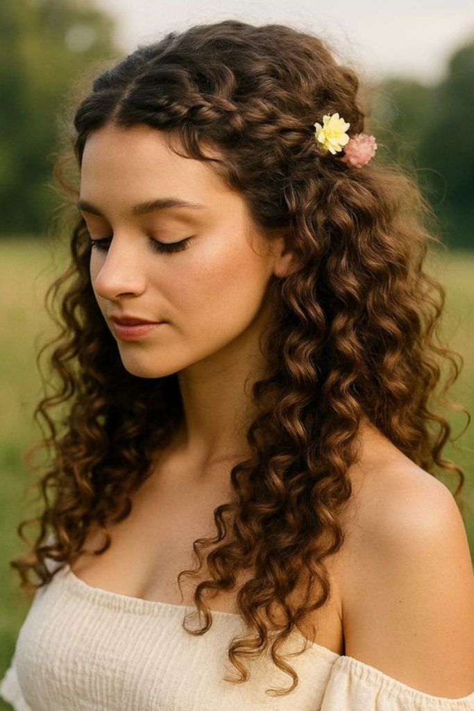 Grounded natural curly hairstyle with strong organic volume.