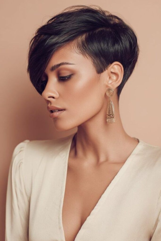 Ebony silk sculpted pixie cut