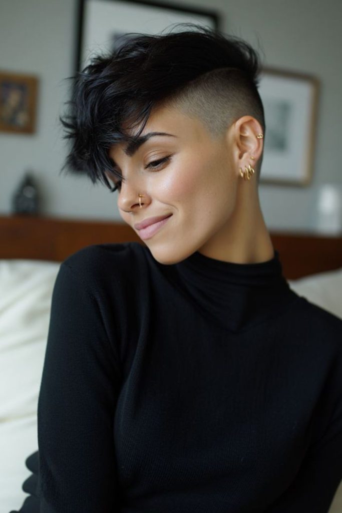 Ebony wave pixie with faded sides