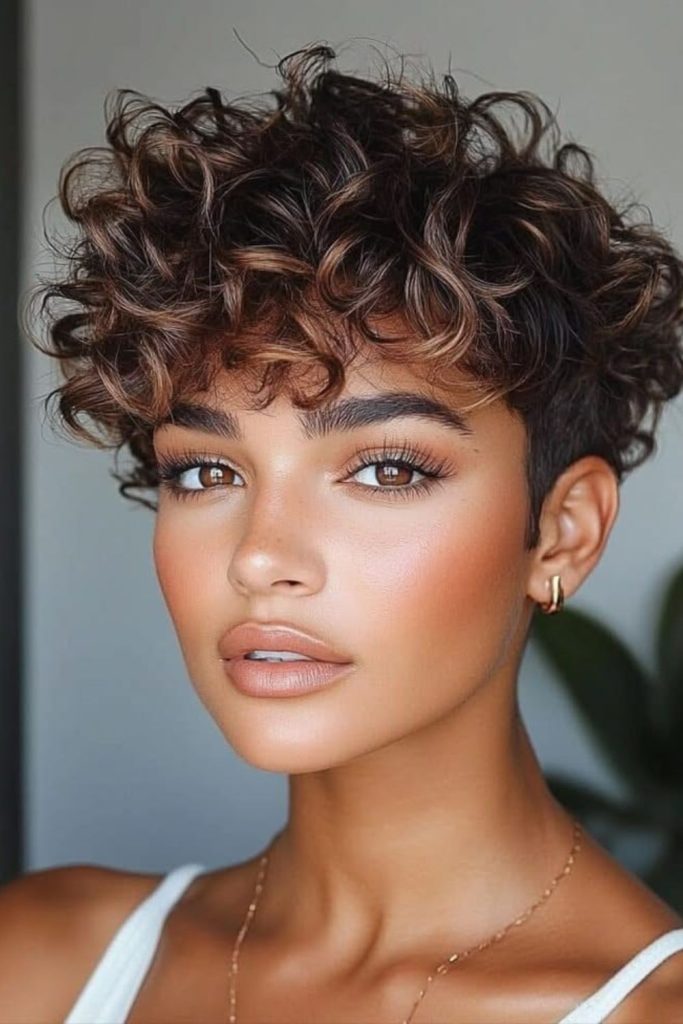 Edgy pixie with tight electric coils