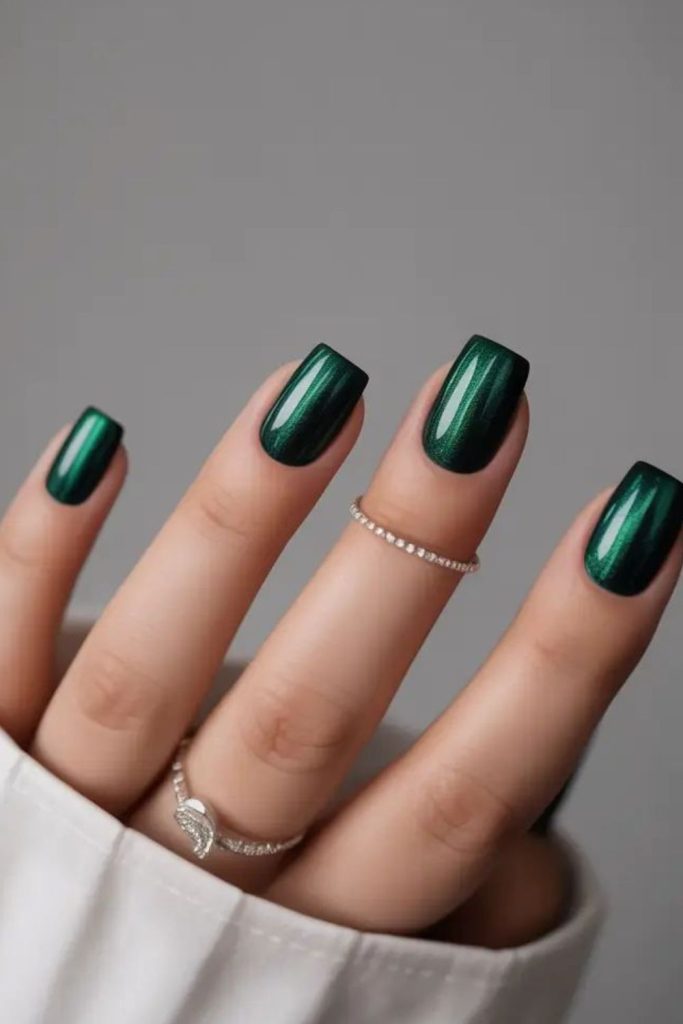 Emerald glass deep green square nails