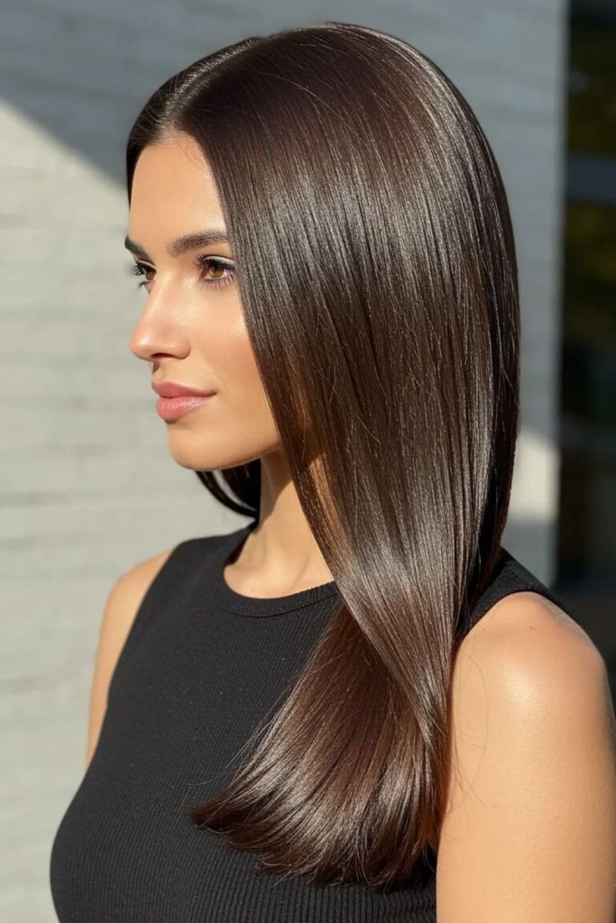 Espresso straight sleek glossy brunette finish